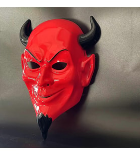 BOYNUZLU KIRMIZI ŞEYTAN MASKESİ CADILAR BAYRAMI KORKU MASKESİ RED DEVİL MASK  HALLOWEEN MASK DEVİL