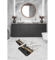 Siyah Mermer Görünümlü Banyo Halısı Klozet Paspas Seti BS305