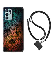 Oppo Reno 6 Kılıf Silikon Boyun Askılı İpli Desenli Silikon İşaretler Tuval 1716