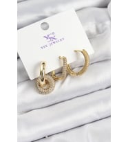 Pirinç Zİrkon Taşlı Halka Model Gold Renk 3'lü Kadın Küpe (Altın)