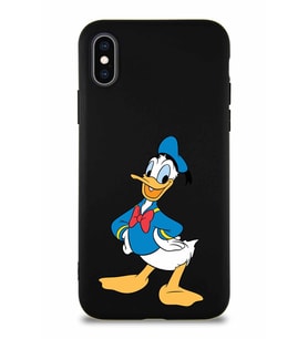Apple iPhone X Soft Premier Kapak Donald Duck-C Tasarımlı Silikon Kılıf - Siyah (Şeffaf)