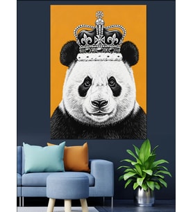 Panda Kral Taç Komik Dekoratif Kanvas - Mdf Ahşap Tablo