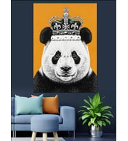 Panda Kral Taç Komik Dekoratif Kanvas - Mdf Ahşap Tablo