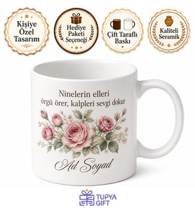 Nine Torun Hatırası Nostaljik Gül Desenli Çay Kahve Kupası Hediye Bardak