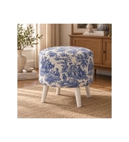 Mavi Beyaz Toile de Jouy Desenli Dekoratif Puf