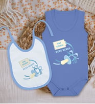 BK Kids Kişiye Özel İsimli Mavi %100 Pamuklu Askılı Sıfır Kol Bebek Body Zıbın ve Mama Önlüğü Hediye Seti-9