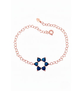 Aşkın Fısıltısı Safir Kalp Taşlı Bileklik 925 Ayar Gümüş Kalp Zincir 20 Cm (Rose)