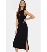 Bodycon Kalıp Midi Elbise Örme Kumaş Choker Yaka Günlük Şık Görünüm Trend Tasarım Seçkin Malzeme (Siyah)