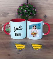 Gelin Kupa Bardak Kırmızı Fotoğraflı Düğün Hediyesi