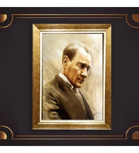 Altın Varaklı Çerçeveli Paspartulu Atatürk Tablo z4661 (Gold)