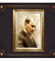 Altın Varaklı Çerçeveli Paspartulu Atatürk Tablo z4661 (Gold)