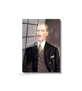 Dikey Cam Tablo Salon Duvar Tablosu Dikey Cam Ataturk Cizimi Yeni Ev Hediyesi Ofis Tablosu