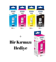 112 Ecotank L6570 Siyah Ve Renkli Orjinal Mürekkep takımı + 1 Bir Kırmızı Hediye A1-01-s-213 1-