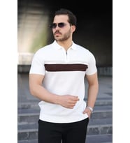 Erkek Örgü Desenli Renkli Kısa Kollu Triko Tişört (Beyaz)