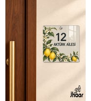 Kişiye Özel Açık Taş Limon Desenli Pleksi Kapı İsimliği - İsim ve Kapı Numaralı 20x20 cm
