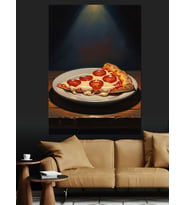 Tabakta Tek Dilim Sucuklu Pizza Dekoratif Kanvas - Mdf Ahşap Tablo