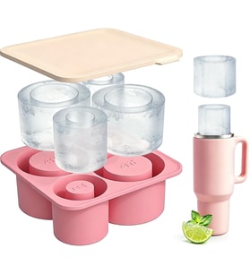 Cup için buz kalıbı, kapaklı silikon buz kalıbı, 4 büyük silindirik buz küpü üretimi, BPA içermez, Stanley Ice Cube Mold için buz küpü kabı, buz aksesuarı