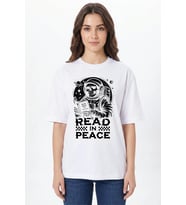 Read in Peace Baskılı Tişört - %100 Pamuk Bisiklet Yaka Unisex Tasarım T-Shirt