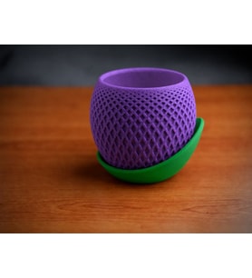 3D Baskı Küre Saksı - Kafes Dokulu İki Parçalı Dekoratif Saksı - Mor-Yeşil