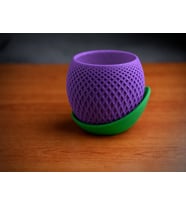 3D Baskı Küre Saksı - Kafes Dokulu İki Parçalı Dekoratif Saksı - Mor-Yeşil
