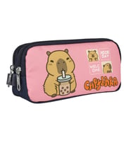 Capybara Kız Çocuk İki Bölmeli Kalem Çantası - Lacivert - Pembe - 5205 (Çok Renkli)