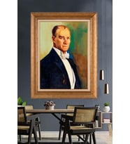 Altın Varaklı Çerçeveli Paspartulu Atatürk Tablo nh102 (Gold)