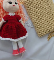 Anne ve Kızına Hediye Seti, El Örgüsü Portföy Çanta ve Bebek