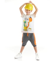 Dino At Work Erkek Çocuk T-shirt Kapri Şort Takım (Beyaz - Antrasit)