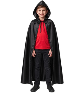 Halloween Kapüşonlu Siyah Pelerin Çocuk