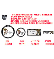 TRANSFORMERS TEMALI OKUL ETİKETİ SETİ
