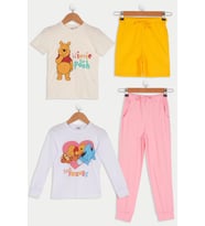 4'lü Winnie The Pooh Tshirt Şort Pantolon Takım  (Beyaz)