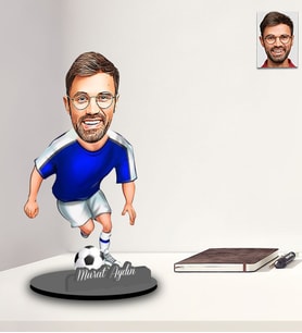 Kişiye Özel Futbolcu Karikatürlü İki Katmanlı Ahşap Biblo Model-10