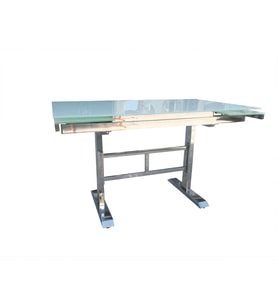 Masa 17988 TEMPER KIRILMAZ CAM LAZER YAPIŞTIRMA Metal Nikelaj ayak AÇIL El yapım (Beyaz - Açık Gri)