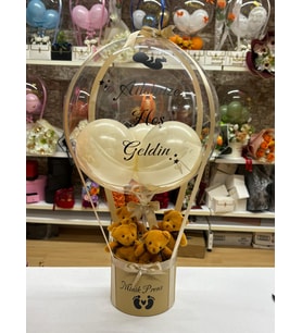 Kişiye Özel Hoş Geldin Bebek Balon Kutusu – Ayıcıklı Premium Tasarım