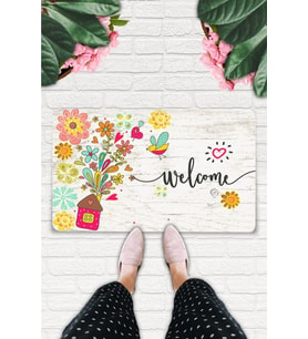 Welcome Cheerful Flowers Temalı Kapı Önü Ve Iç Mekan Paspası