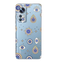 PrintiFy Xiaomi Mi 12 ile Uyumlu Nazar Boncuğu 5 Baskılı Kamera Korumalı Şeffaf Silikon Kılıf