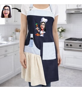 BK Gift Kişiye Özel Karikatürlü Pamuk Denim Havlu Detaylı Mutfak Önlüğü -3, Aşçı ve Şef Önlüğü, Anneye Hediye