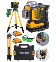 Steiner Alman 36 V 5 Ah Çift Akülü 12 Köşe 360° Otomatik Hizalamalı Yeşil Çizgili Lazer Hizalama + Tripod