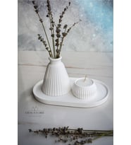 Beyaz Renk 3 Parça Tealight Vazo Tepsi Seti