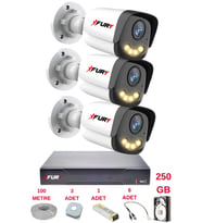 FURY 3 Kameralı 4 Warm Led Gece Renkli Görüş-Cepten İzle-Su Geçirmez Güvenlik Kamerası Seti 250GB
