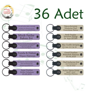 M Menekşe & S Kahve, 36’li Set, İsim Yazılabilir Deri Anahtarlık, Aile Tatillerine Küçük Hediye