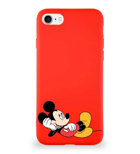 Apple iPhone 8 Soft Premier Kapak Mickey Mouse-F Tasarımlı Silikon Kılıf - Kırmızı (Şeffaf)