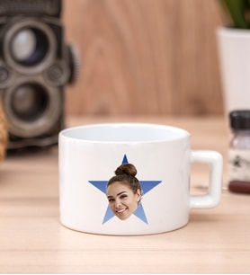 Kişiye Özel Mavi Yıldız Kafa Fotoğraflı Fincan