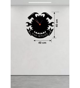 Car Service Temalı Ahşap Duvar Saati - 40X40 Cm Teknik Servis Dekoru