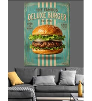 Retro Burger Restoran Reklam Afişi Dekoratif Kanvas - Mdf Ahşap Tablo