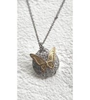Antik Kelebek Kolye Çift Renk 925 Ayar (Gold)
