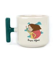Süper Mom Pelerin Baskılı Yeşil Kulplu T Kupa