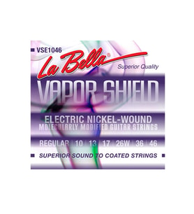 La Bella LB-VSE1046 Vapor Shield Elektro Gitar Teli (Üst Segment - Plazma Kaplama)  Plazma Kaplama Nikel Çelik, Kararmaya Karşı Dayanıklı, Uzun Süreli Stabil Akort Performansı  Ölçüler: .010 - .046 (Regular)