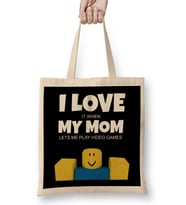 Roblox Noob I Love My Mom Funny Gamer Gift Bez Çanta Uzun Saplı
