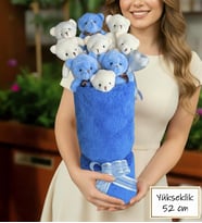Deluxe Mavi -Beyaz Peluş Ayıcıklı Mavi Peluş Vazo Tasarımlı Ayıcık Buketi Sevgiliye Hediye